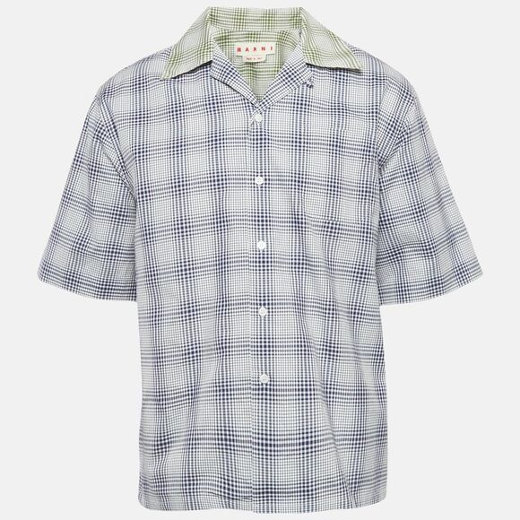 Marni Blue Plaid Cotton Short Sleeve Shirt M
